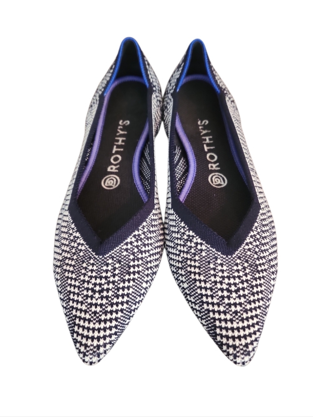 Rothy’s Navy Houndstooth Point Flats Navy White Size 8.5 Slip On Ballet Flats